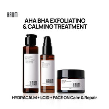 Load image into Gallery viewer, HYDRACALM Toner + LCID + FACE ON Calm &amp; Repair - AHA BHA EXFOLIATING &amp; CALMING TREATMENT
